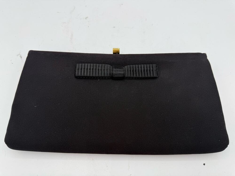 Vintage Harry Levine HL USA Black Evening Bag Clutch Purse Kiss Lock 1960s